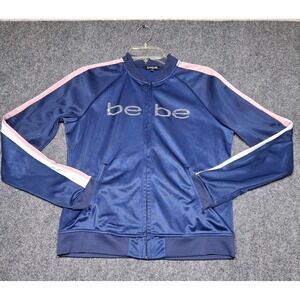 Bebe‎ Sport Track Jacket Women's Small Blue Zip Up Striped Pockets Mock Neck